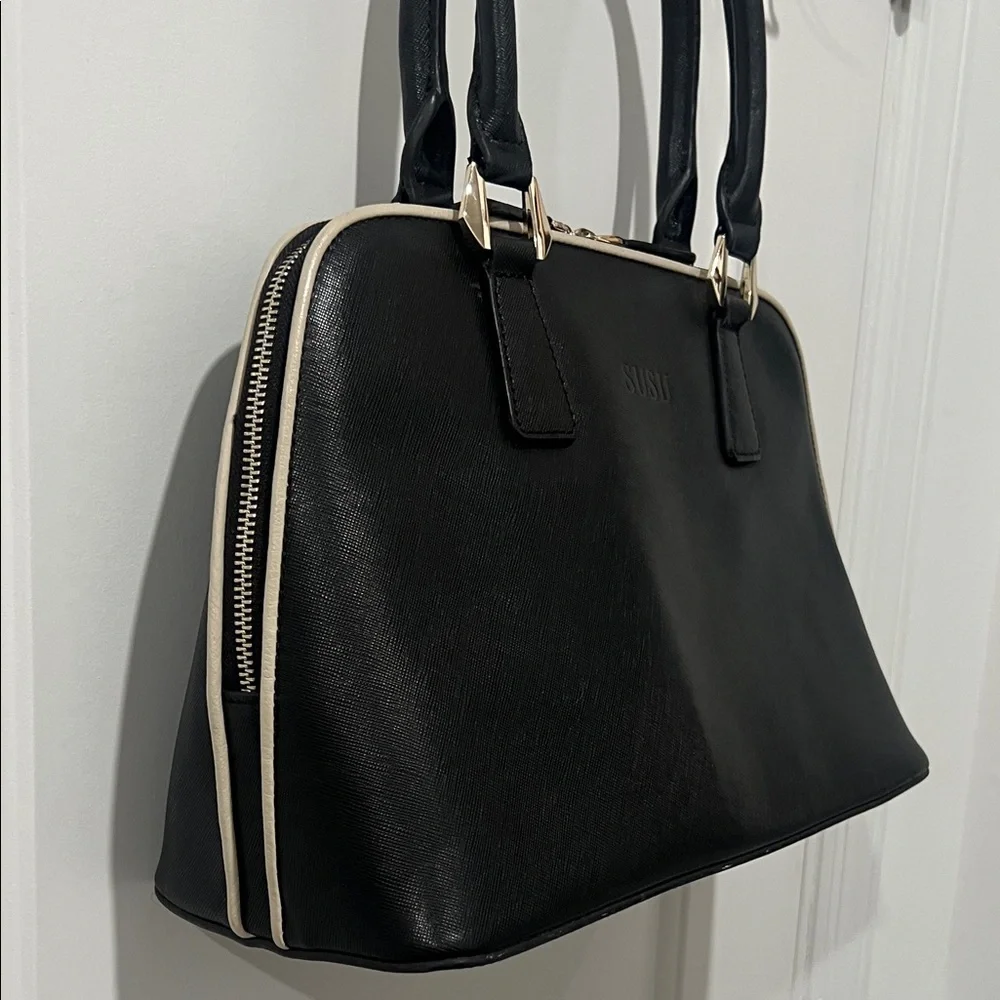 Elegant Black Satchel with white piping by SUSU